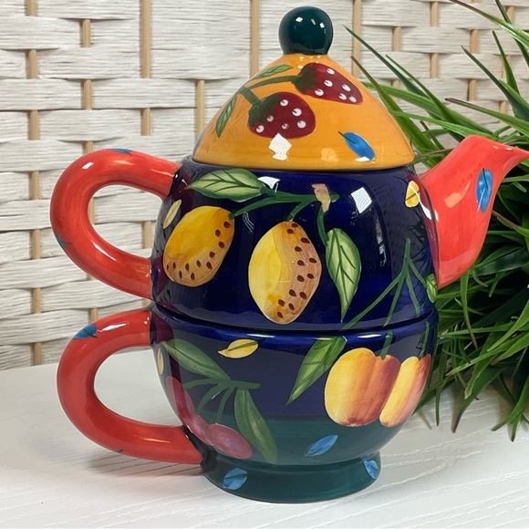 Bella Casa by Ganz Hand-Painted Fruit Ceramic Teapot Set - Picture 3 of 9